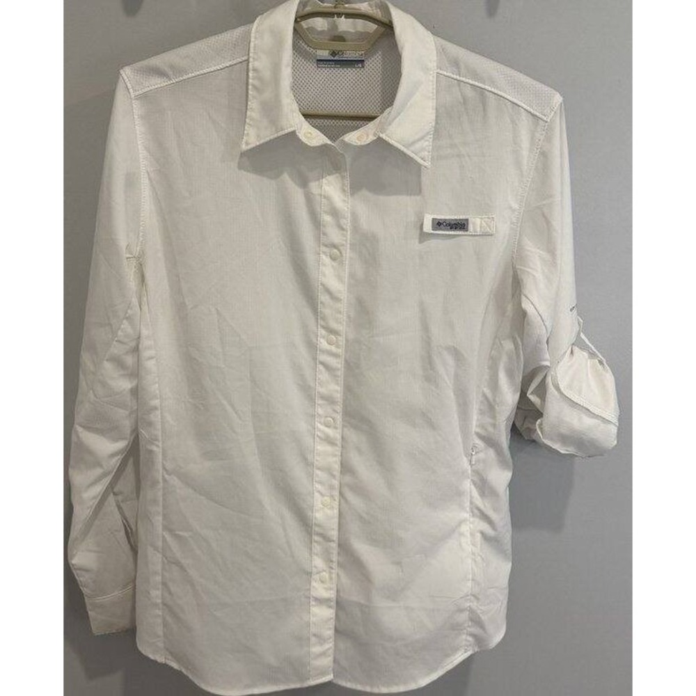 Columbia PFG Omni Shade Sun Protection Long Roll Tab Sleeve White Shirt L